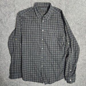 John Varvatos Collection Shirt Men L Button Roll‎ Up Sleeves Welt Pocket Plaid